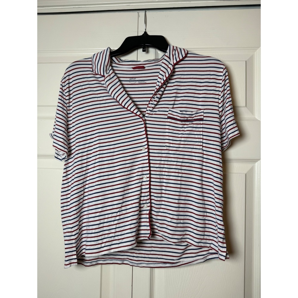 Aerie Real Soft® short sleeve pajama shirt fresh bright stripes size small